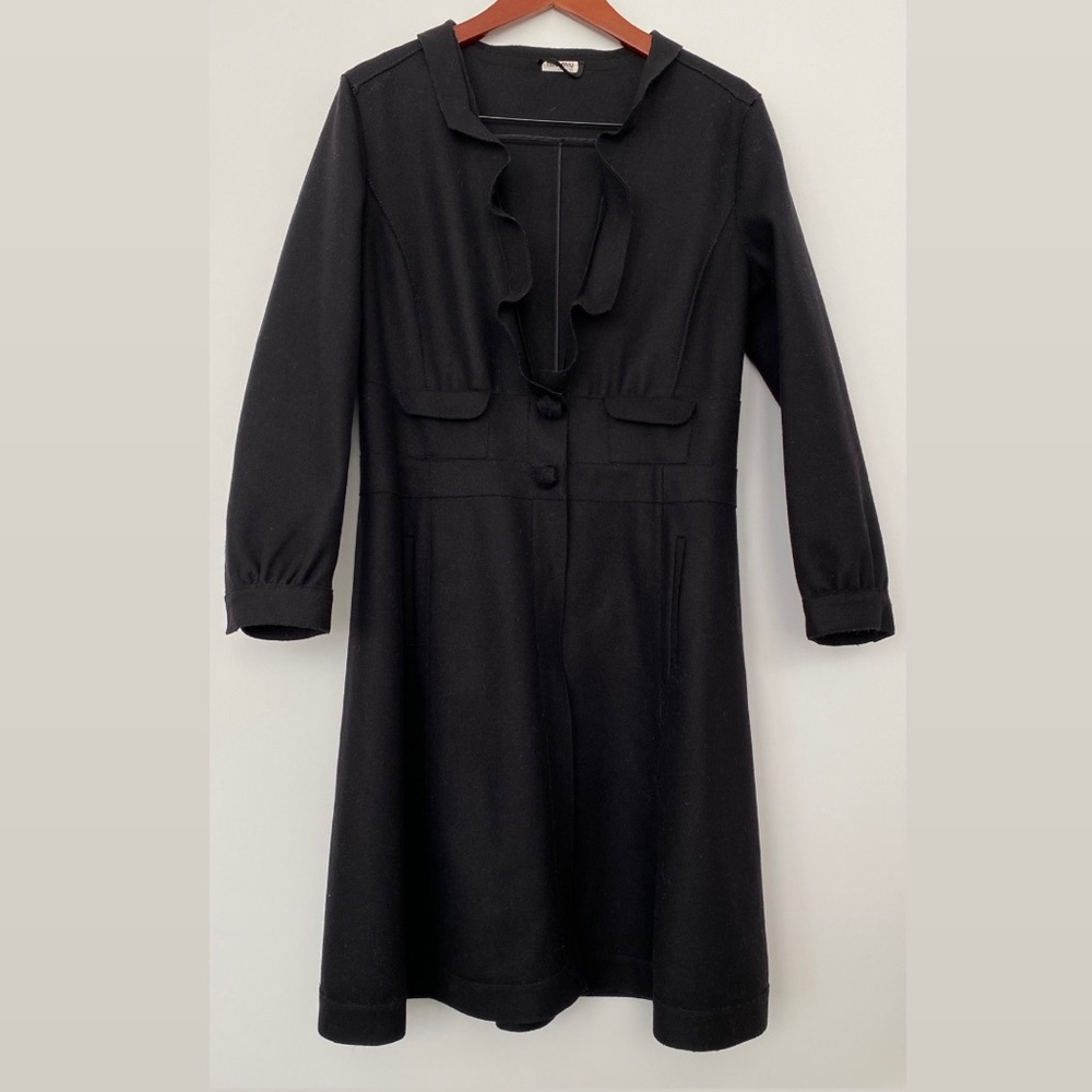 Miu Miu Elegant Black Ruffled Pea Coat